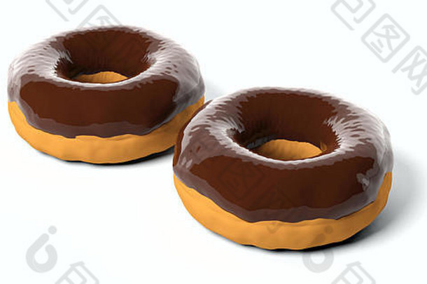 巧克力甜甜圈甜甜圈巧克力孤立的白色背景特写镜头视图插图