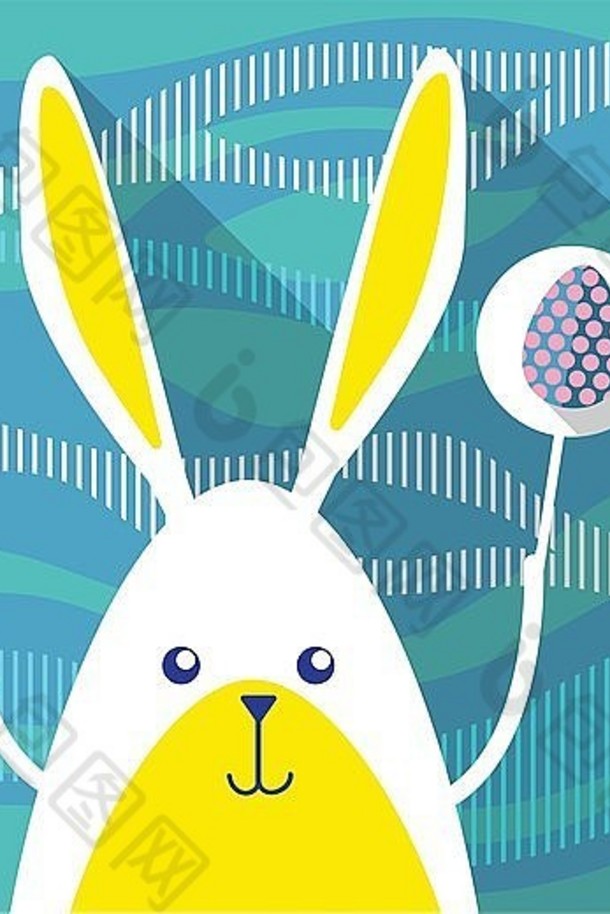 复活节兔子持有装饰色彩斑斓的蛋假期符号