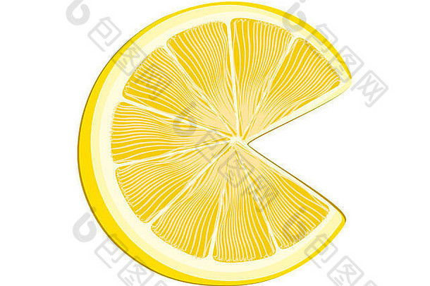 黄色的柠檬减少一块白色背景