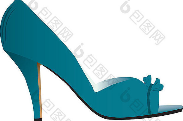 一边视图插图女人的高倾斜光蓝色的鞋孤立的白色背景