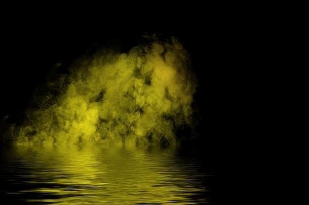 神秘沿海雾黄色的烟海岸反射水