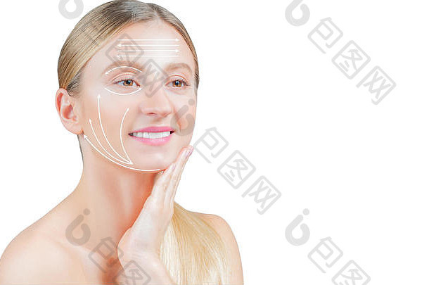 抗衰老治疗脸电梯脸提升美丽的女人完美的皮肤按摩行箭头脸