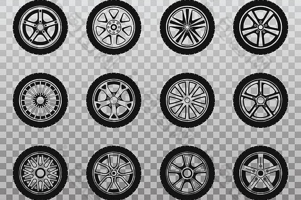 孤立的轮轮胎轮胎集合图标集合轮形状的橡胶汽车车速度车辆伟大的车库机商店汽车刹车主题