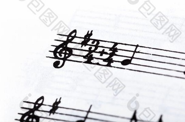关键双时间签名象征小提琴谱号音乐的符号宏特写镜头单行表音乐细节玩仪器