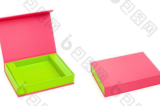 粉红色的盒子打开关闭白色剪裁路径
