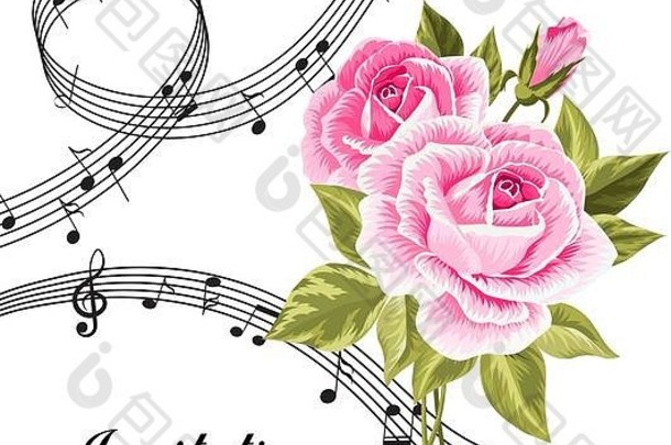 粉红色的玫瑰音乐笔记