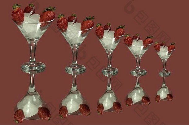 冻草莓代基里酒酒精鸡尾酒孤立的红色的背景镜子