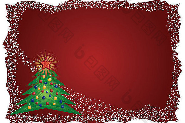 冰冷的框架圣诞节树红色的背景