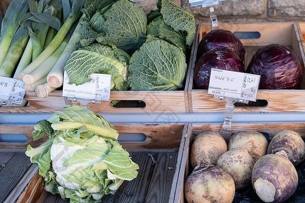 当地的英语种植蔬菜农场商店冬天蔬菜韭菜菜花卷心菜瑞典人