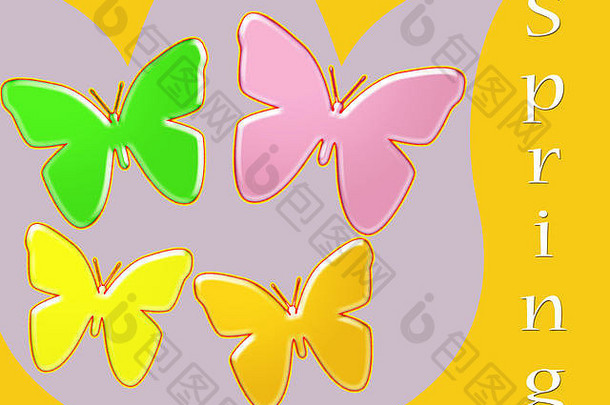 春天摘要明亮彩色的蝴蝶郁金香背景