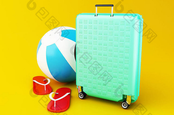 插图旅行手提箱海滩球翻转失败夏天旅行概念