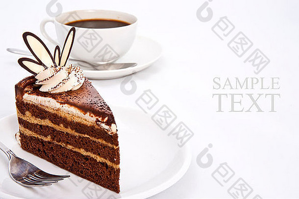 层巧克力蛋糕表示咖啡