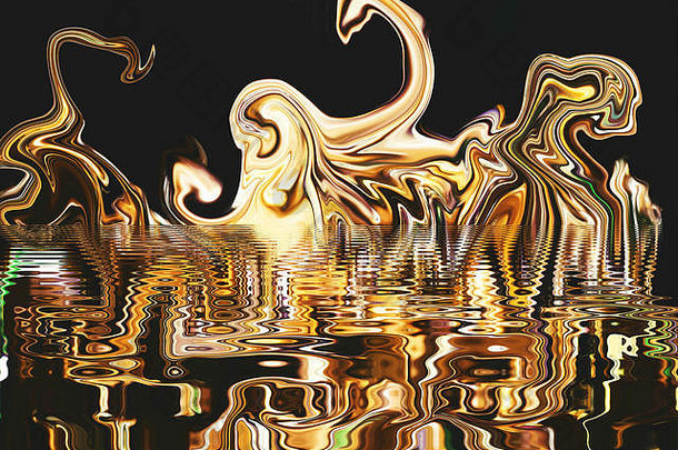 摘要图形绘画金背景精英丰富的模式液体黄金分形艺术