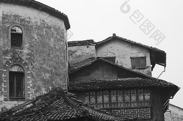 中国人建筑黑色的白色