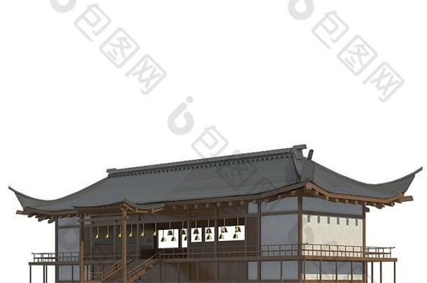 日本房子孤立的白色背景插图