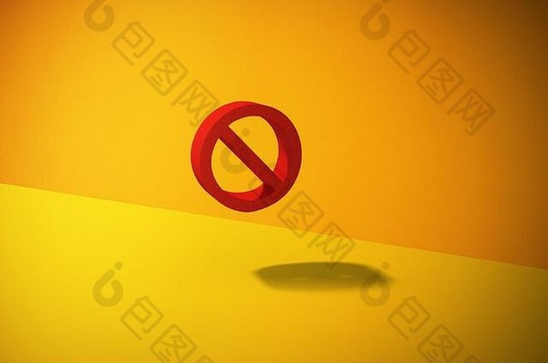 立体被禁止的象征黄色的背景插图
