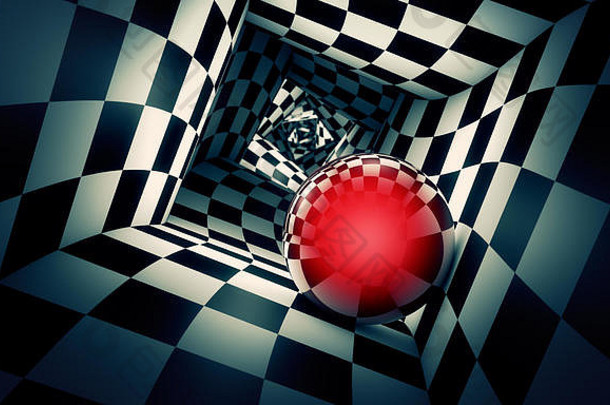 导致幽闭恐怖症的红色的球国际象棋隧道概念图像空间时间插图