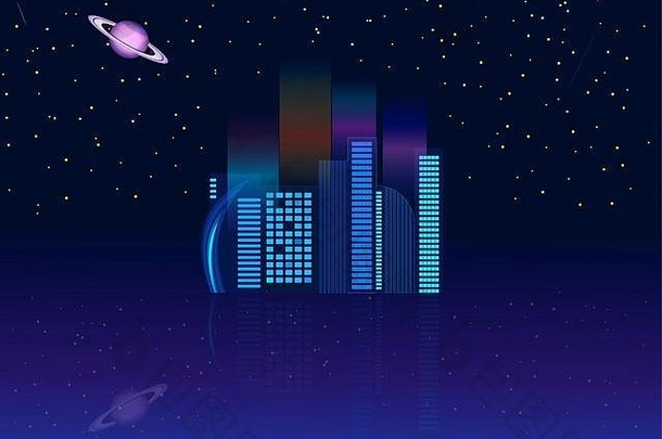 浮动城市现代未来学家体系结构布满星星的晚上