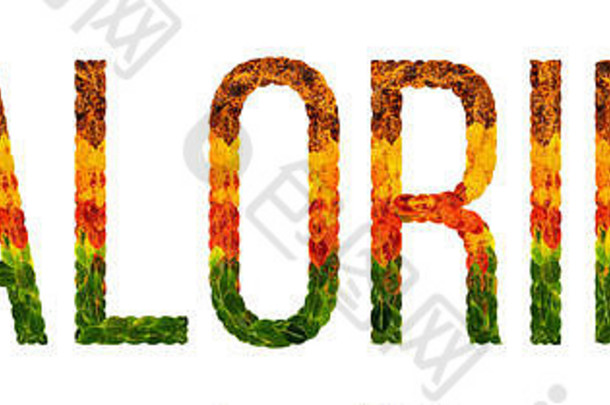 词卡路里写叶子白色孤立的背景横幅印刷有创意的插图彩色的叶子
