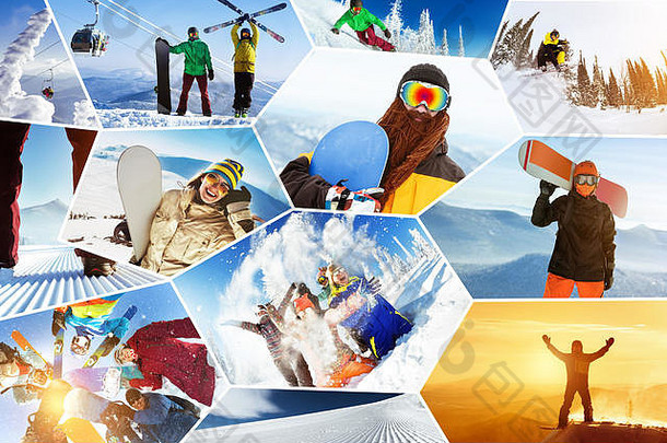 照片冬天体育拼贴画滑雪滑雪