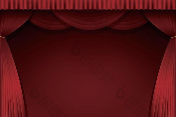 红色的窗帘背景插图