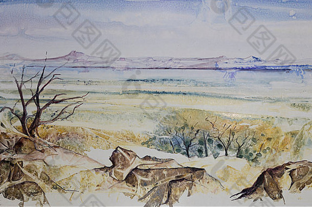 原始水彩画南非洲景观