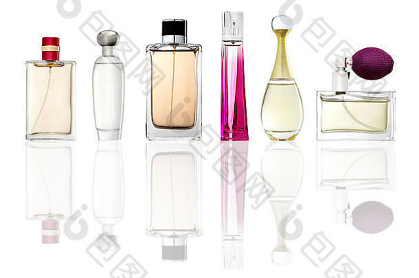 工作室照片集奢侈品香水瓶孤立的白色背景