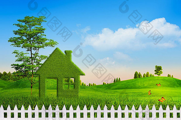 绿色房子摘要环境背景设计
