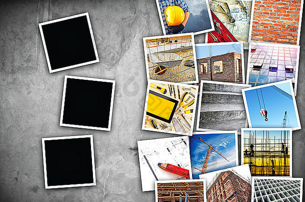 建设行业主题照片拼贴画堆放图片水泥混凝土墙纹理复制空间空白