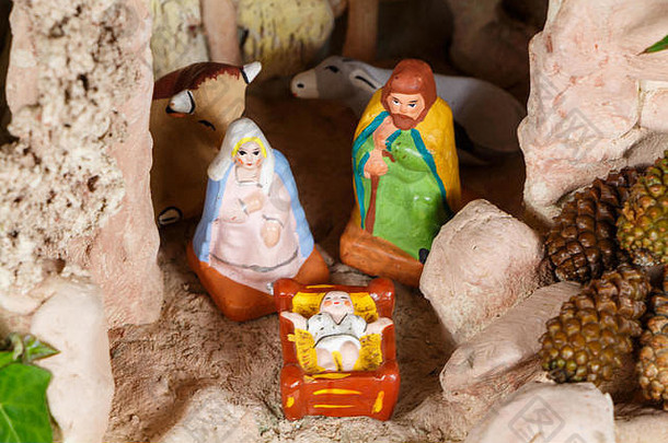 基督诞生场景普罗旺斯的圣诞节婴儿床数据Terracotta