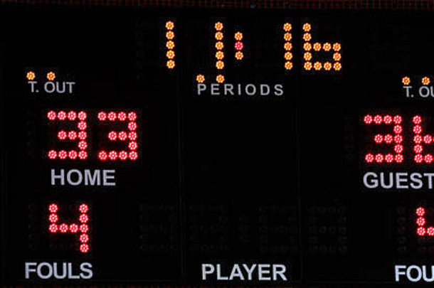 篮球电子记分板明亮的数字体育统计数据时间分数时间期犯规