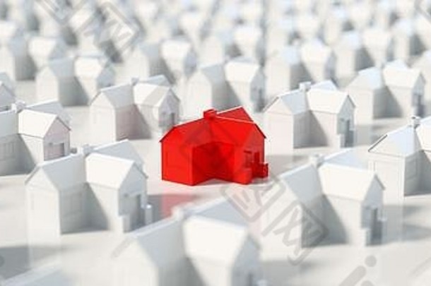 <strong>红色</strong>的白色房子狩猎搜索选择房子最小的概念全景横幅呈现