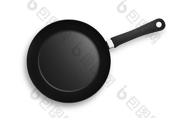黑色的煎锅塑料处理孤立的白色背景阴影剪裁路径