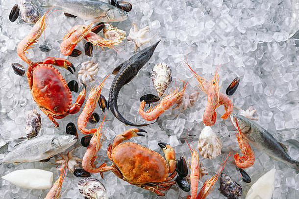 海鲜冰螃蟹鲟鱼贝类虾拉帕纳金白色冰