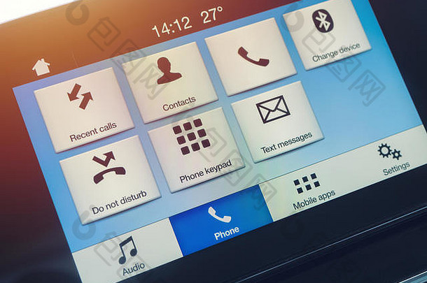聪明的多媒体车内显示免提电话控制现代导航设备中心车控制面板