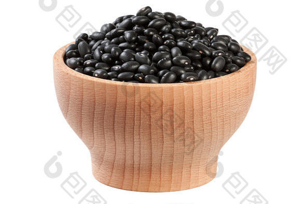 黑色的豆木碗孤立的白色背景营养食物成分