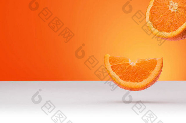 浮动橙子孤立的橙色白色背景空间文本