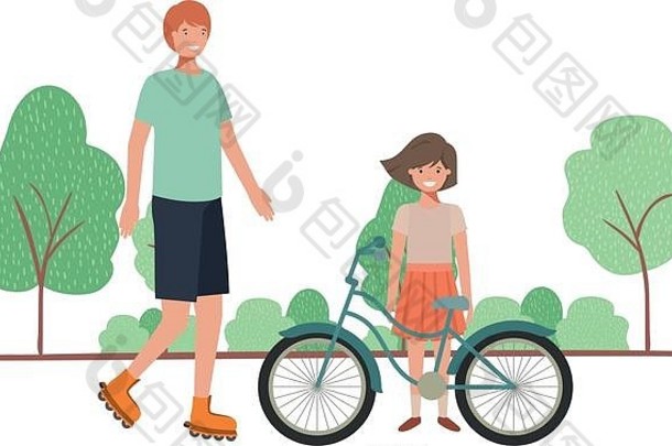 父亲女儿自行车景观