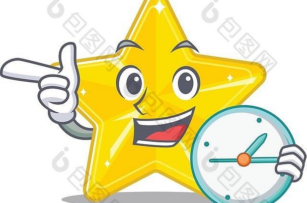 闪亮的明星吉祥物设计概念微笑时钟