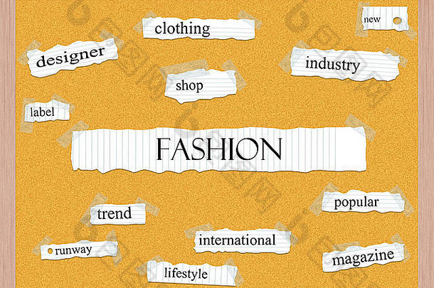 时尚软木板词概念伟大的条款服装行业杂志