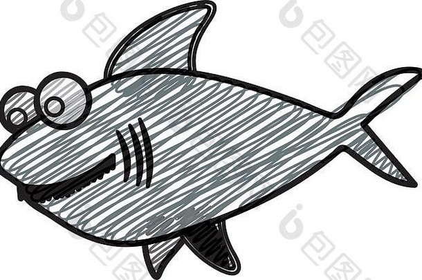 颜色铅笔画大灰色的鲨鱼