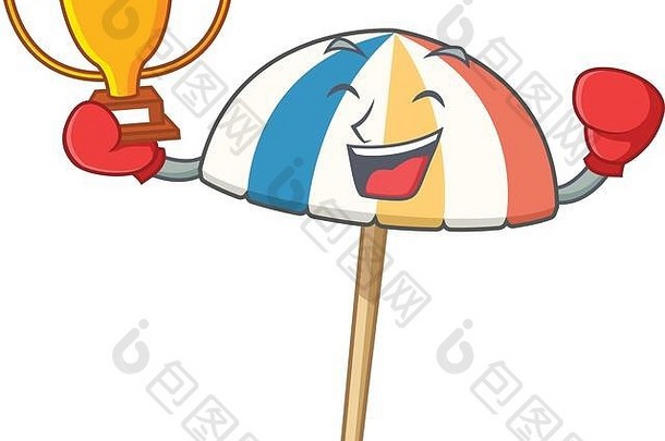 快乐脸拳击赢家海滩伞吉祥物设计风格