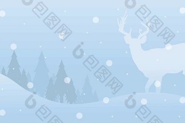 冬天圣诞节鹿景观轮廓