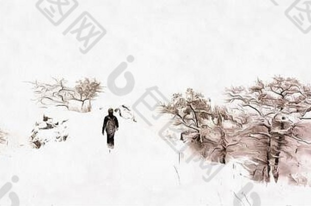 勇旅游站雪山色彩斑斓的绘画图片