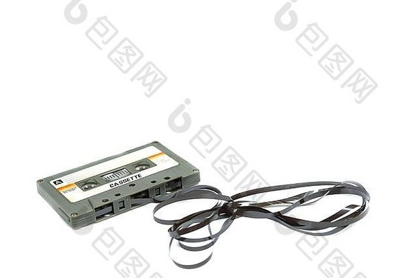 古董紧凑的盒式磁带磁带白色背景关闭集音频磁带复古的