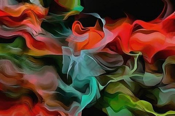 摘要插图艺术混乱彩色的迷幻烟雾缭绕的分形模糊波浪螺旋行红色的绿色音调黑色的背景