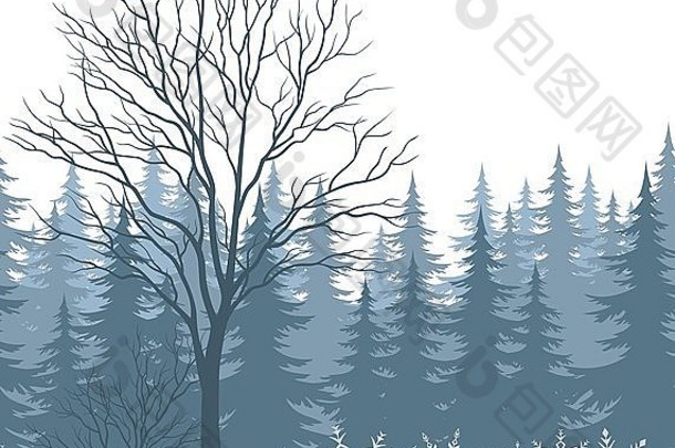 冬天景观树雪