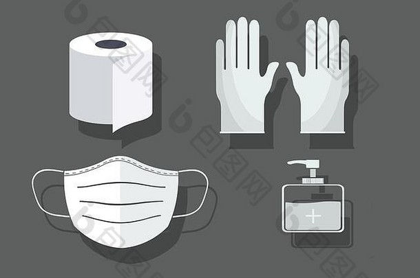 厕所。。。纸医疗橡胶手套口保护面具肥皂消毒液