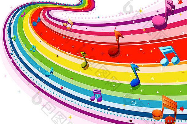 彩彩虹设计音乐的笔记白色背景