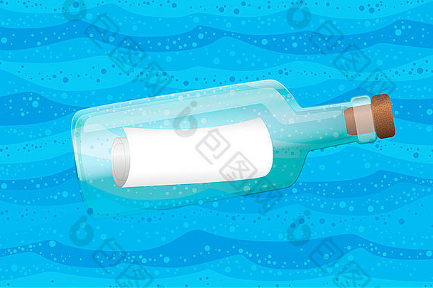 消息瓶浮动蓝色的海洋水